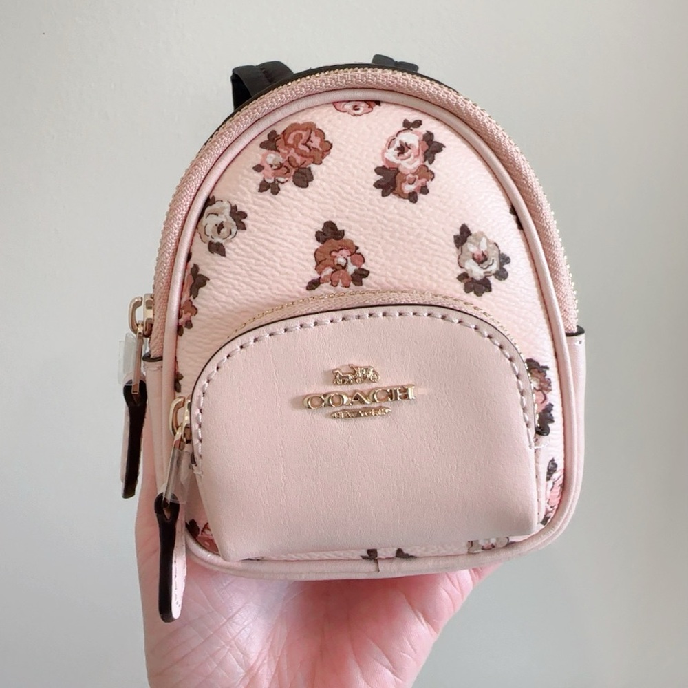 NWT Coach Mini Court Backpack Bag Charm With Rosette Print CAA68